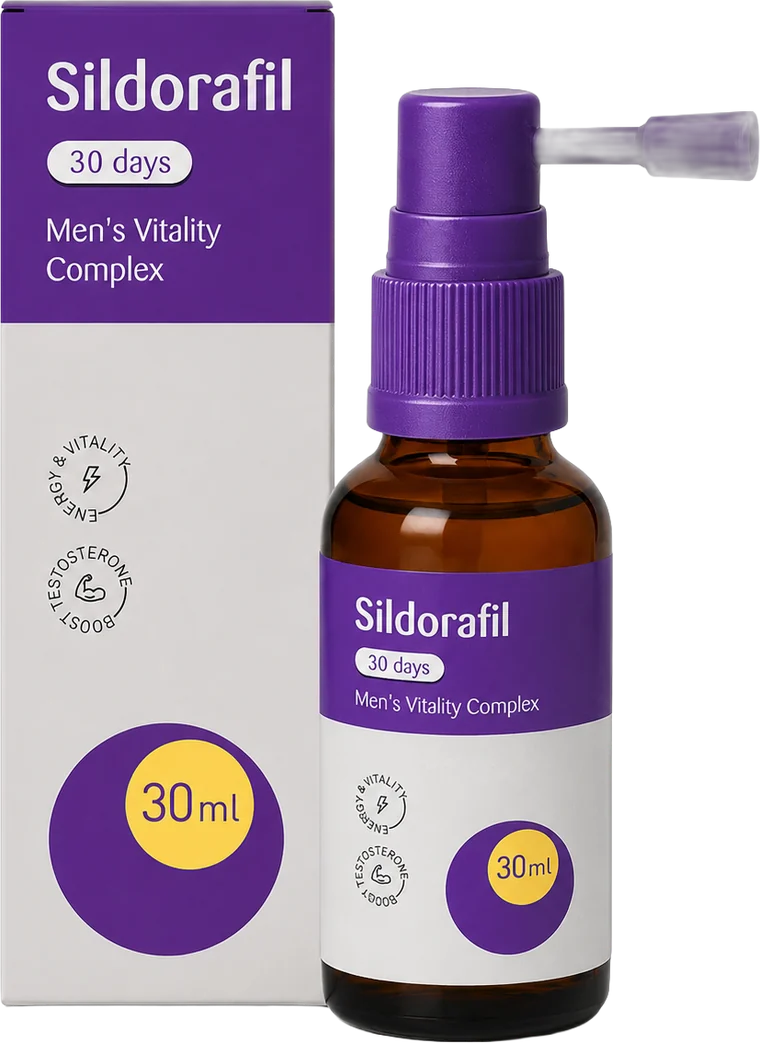 Sildorafil mondspray voor mannelijke vitaliteit, fles van 30 ml en verpakking